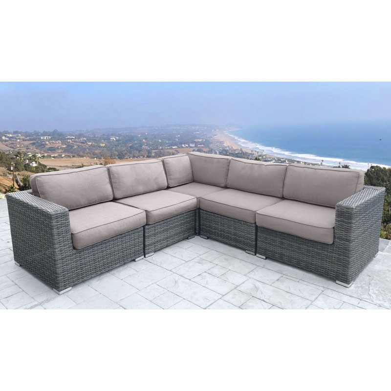 Michaella Wicker Fully Assembled 4 - Person Seating Group with Sunbrella Cushions, Sunbrella Taupe