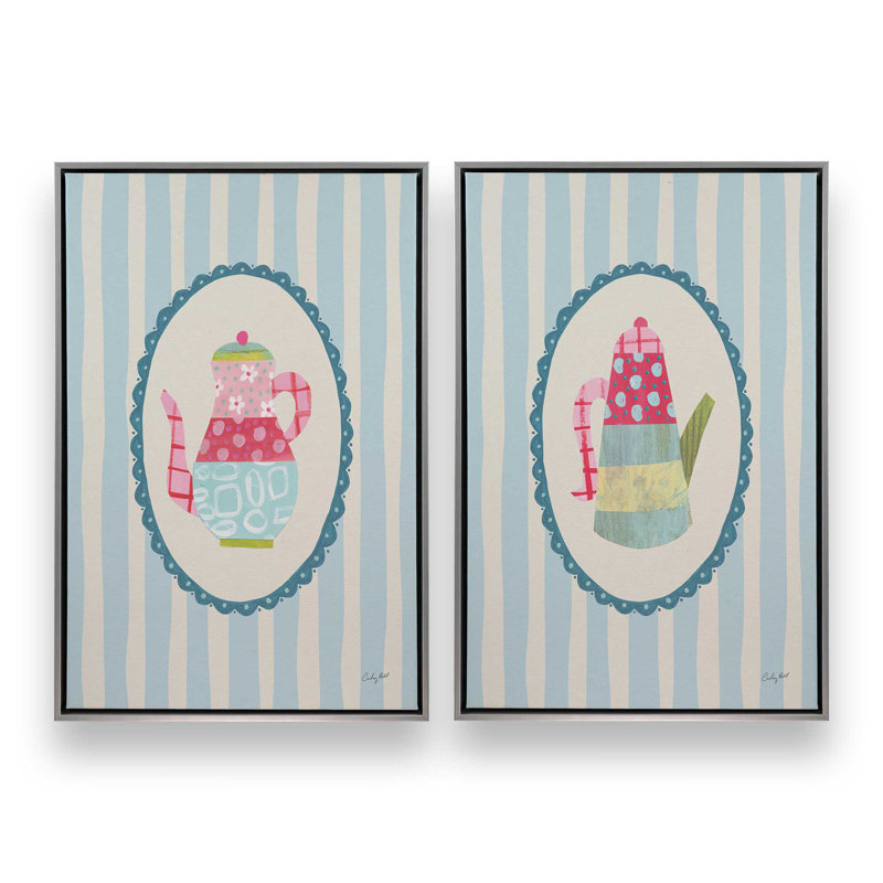 «Happy Tea Time», ensemble de 2 impressions, 48 po x 32 po, Toile avec cadre, Chrome poli
