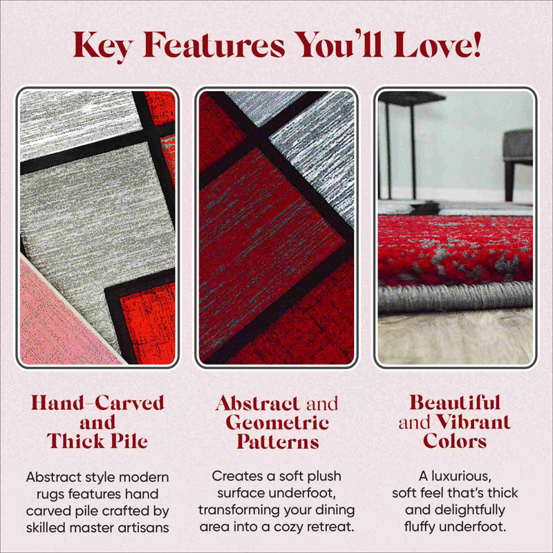 Tapis gris / rouge Mccampbell, Rectangle 6 pi 6 po x 9 pi 2 po
