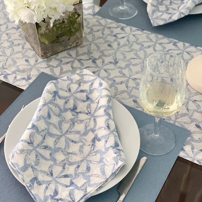 Shamrock Metallic Print Napkin, Ice Blue