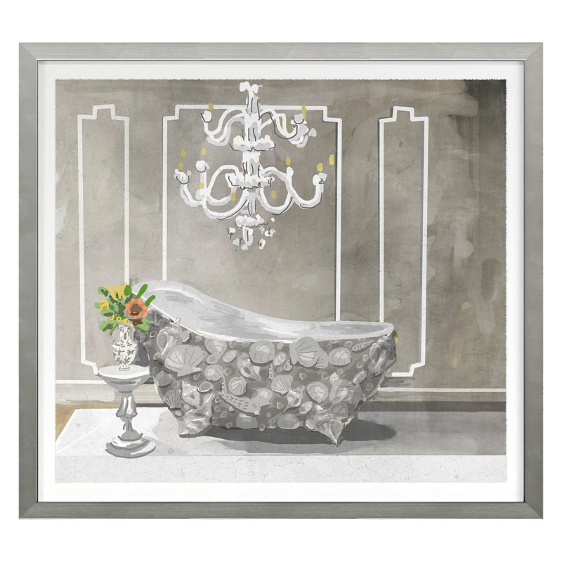 «Shell Bath 1» par Dana Gibson - impression d'un seul cadre, Encadrement argenté, H 20 po x l 22 po