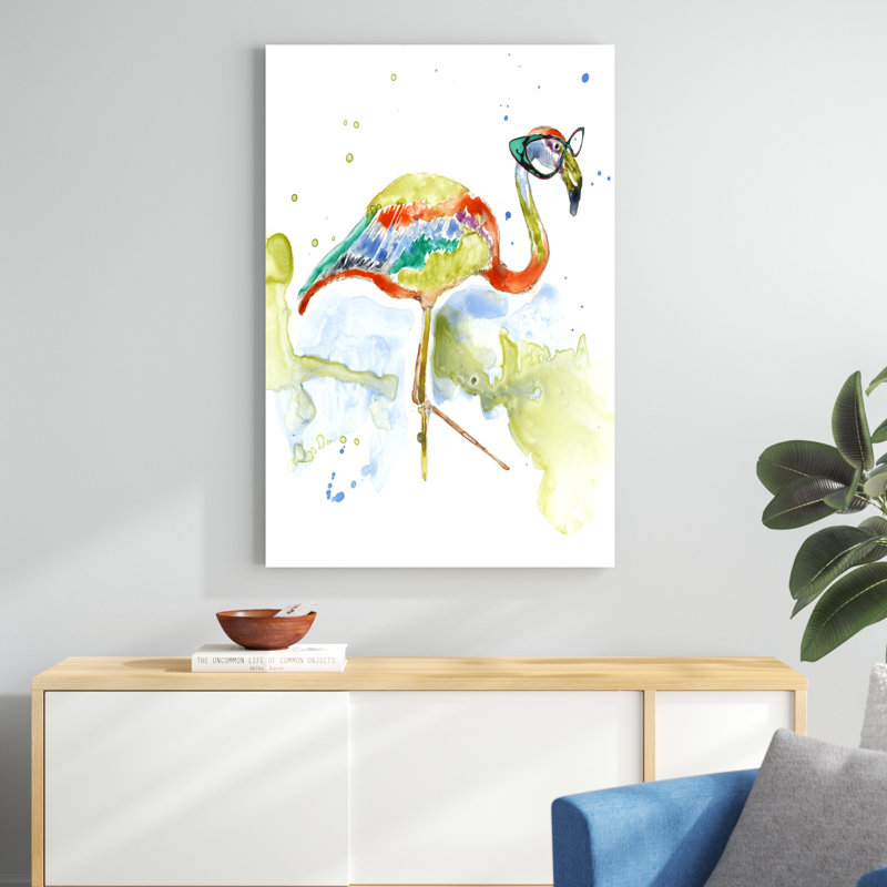 «Smarty-Pants Flamingo», peinture sur toile, H 48 po x l 32 po