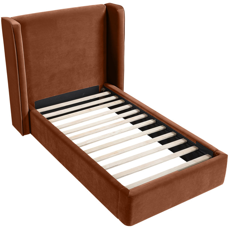 Lit tapissier Kendall Wanaque, Simple, Velours cognac