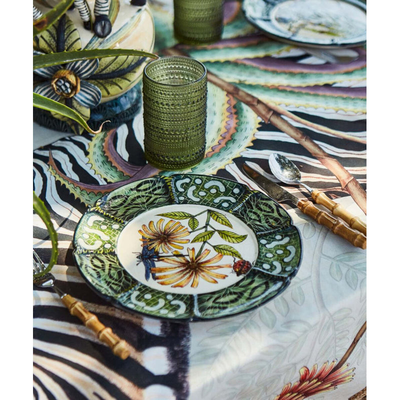 Ardmore Cotton Tablecloth, 94" Rectangle, Beige/Green