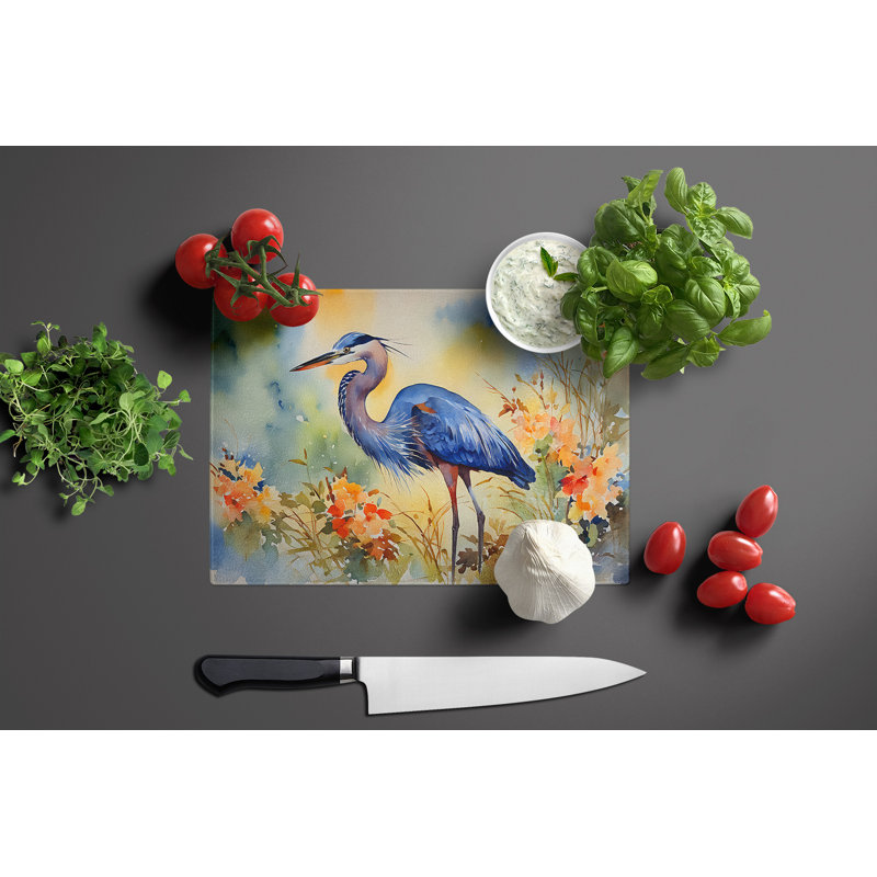 Large Blue Heron Tempered Glass Cutting Board