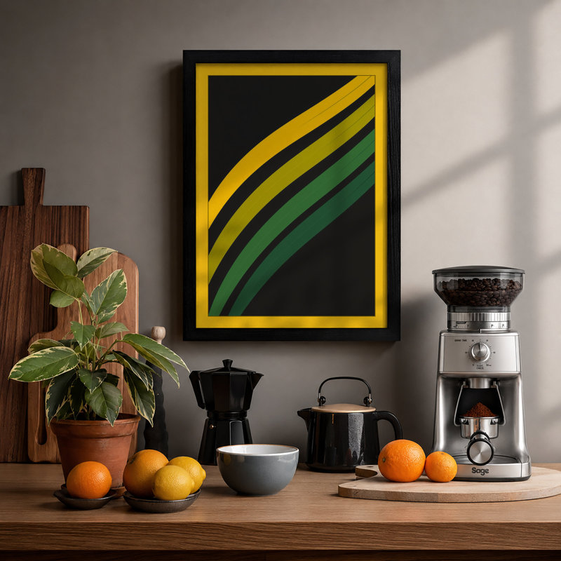 Flowing Lines Geometric - Framed Print, A4 - 29.7 x 21.0 cm, Black