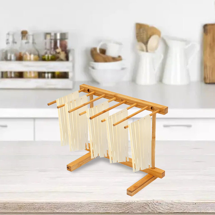 Natural Wood Pasta Drying Rack Stand, Kitchen Noodle Dryer Rack