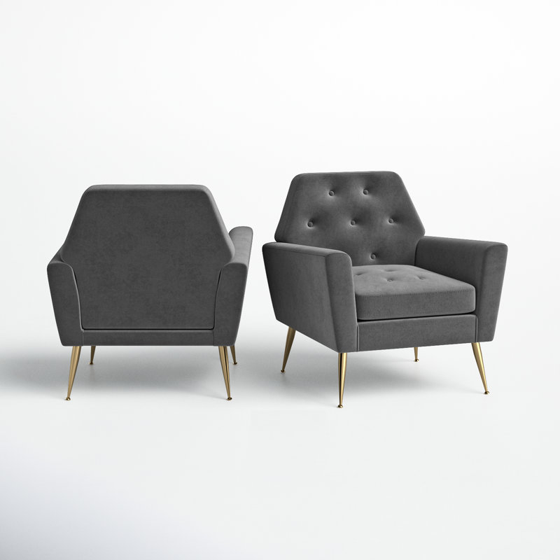 Thaddeus Velvet Armchair, Gray Velvet