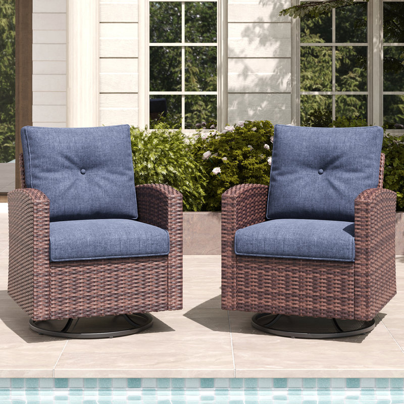 Red Barrel Studio® 2 Pieces Patio Furniture Set with Swivel Chairs, Rattan Wicker Rocking Glide Chairs, Navy