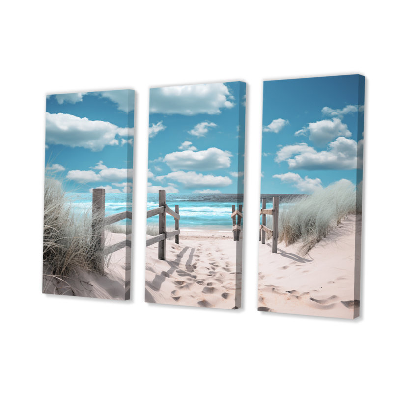 «Beach Seascape Dreams Path I», reproduction sur toile 3 pièces, H 28 po x l 36 po x P 1 po