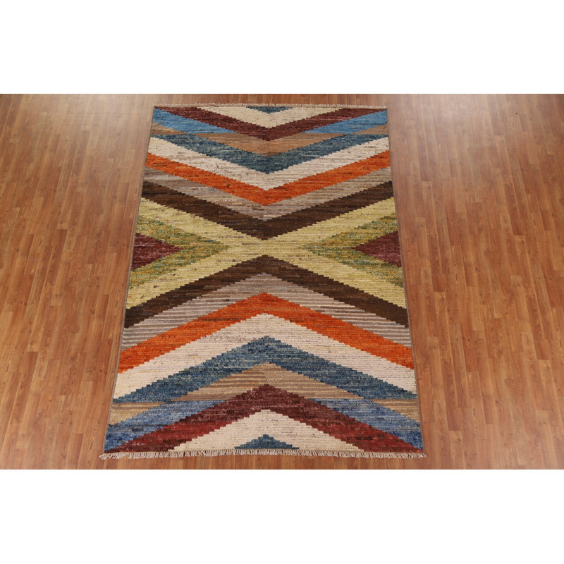 Tapis en laine à chevrons marocain noué à la main 7 x 10