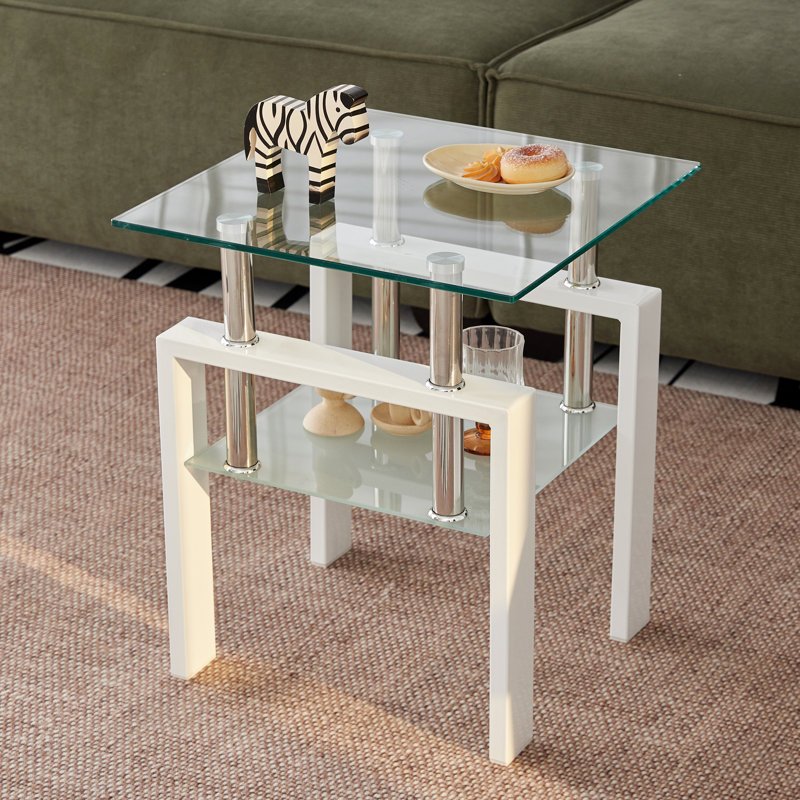 Table en verre trempé 2 pour le salon, côté rangement en verre, rehaussant l'ambiance de la pièce