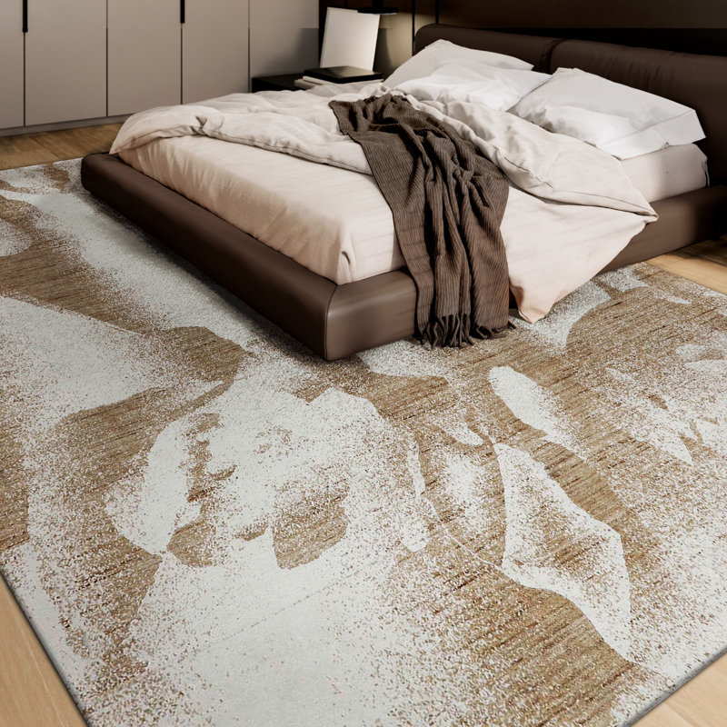 Abstract Area Rug in White/Copper, Rectangle 10' x 14'