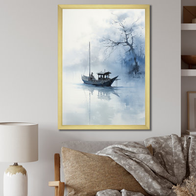 Art asiatique, bateau bleu - impression