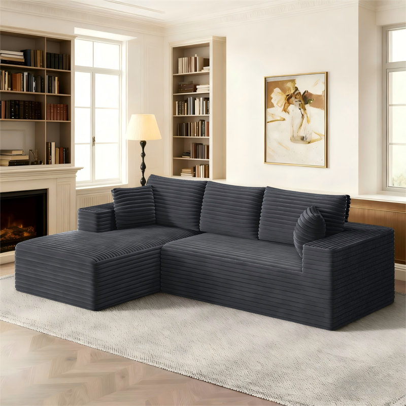 106"W Upholstered Deep Seat Corduroy Sofa, No Assembly Required Free Combination Sectional Couch For Living Room