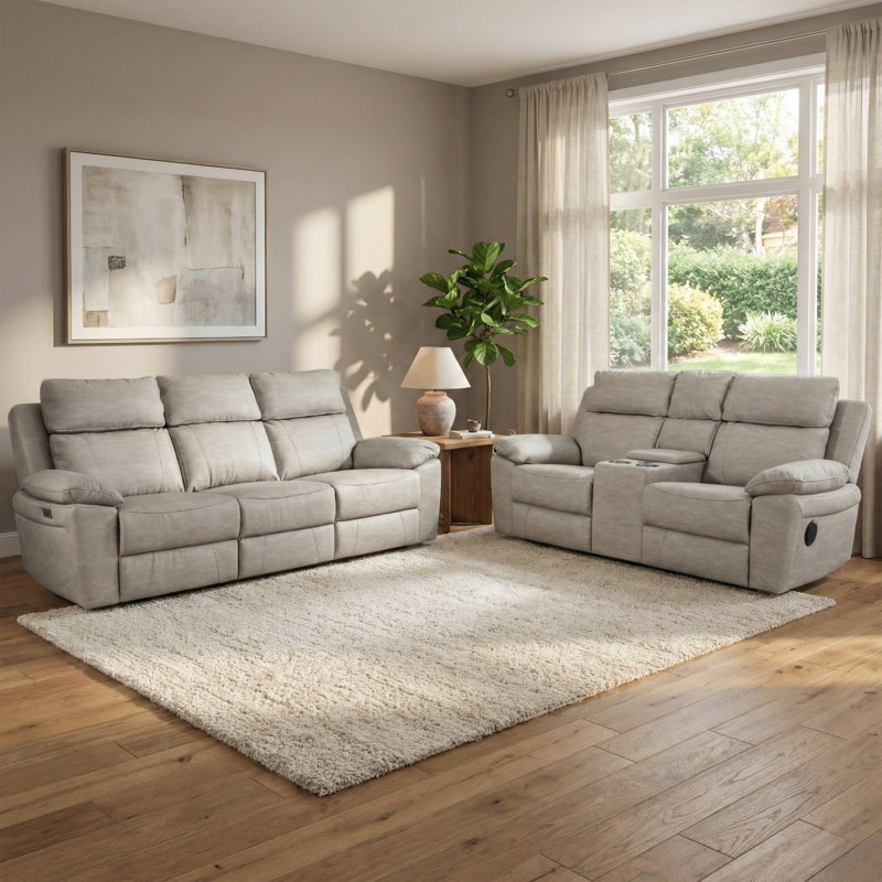 Chaqueta 2 Piece Reclining Sofa Set, Light Grey