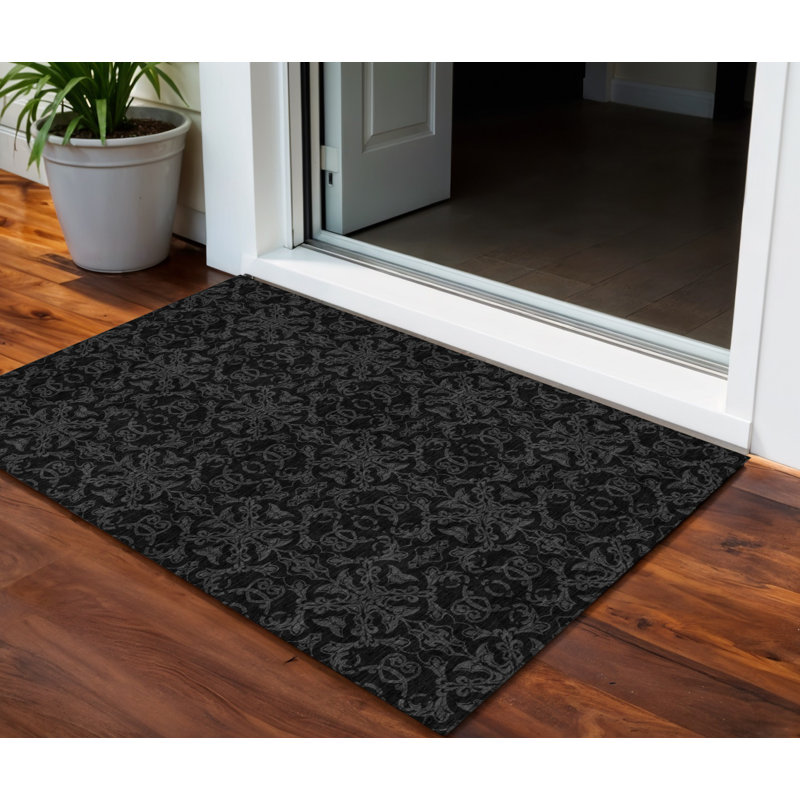 3' X 5' Gray And Charcoal Medallion Washable Indoor Outdoor Area Rug