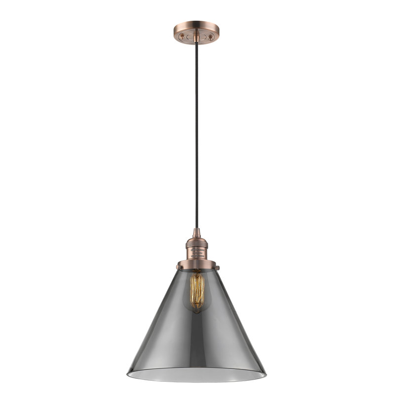 Luminaire suspendu conique à 1 lumière Westbrook, Ampoule non incluse, Plaqué couleur fumée, Cuivre antique
