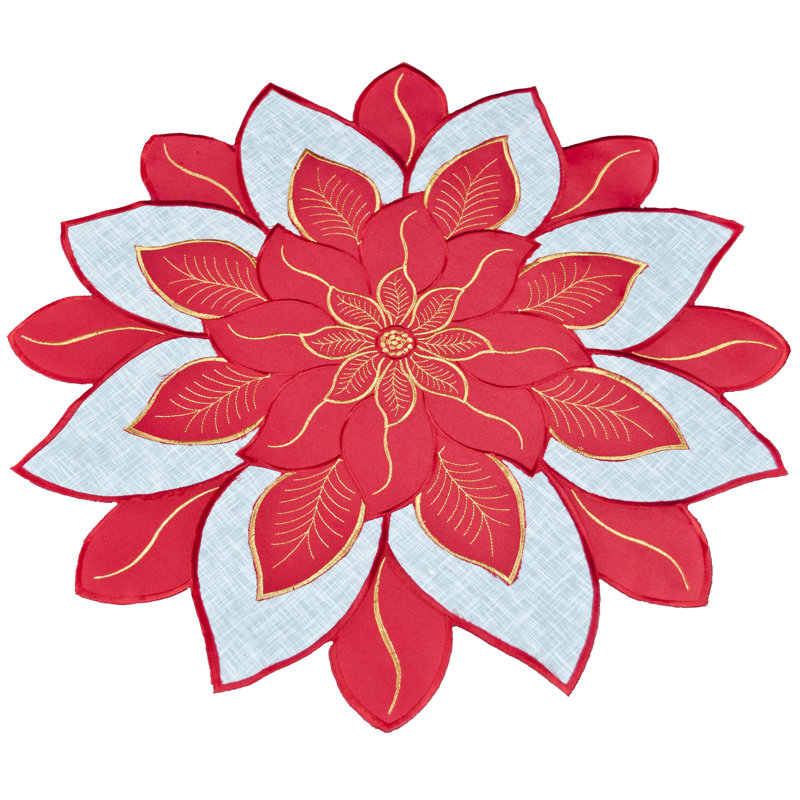 Napperon rouge / dessus de table poinsettia, Rond 24 po