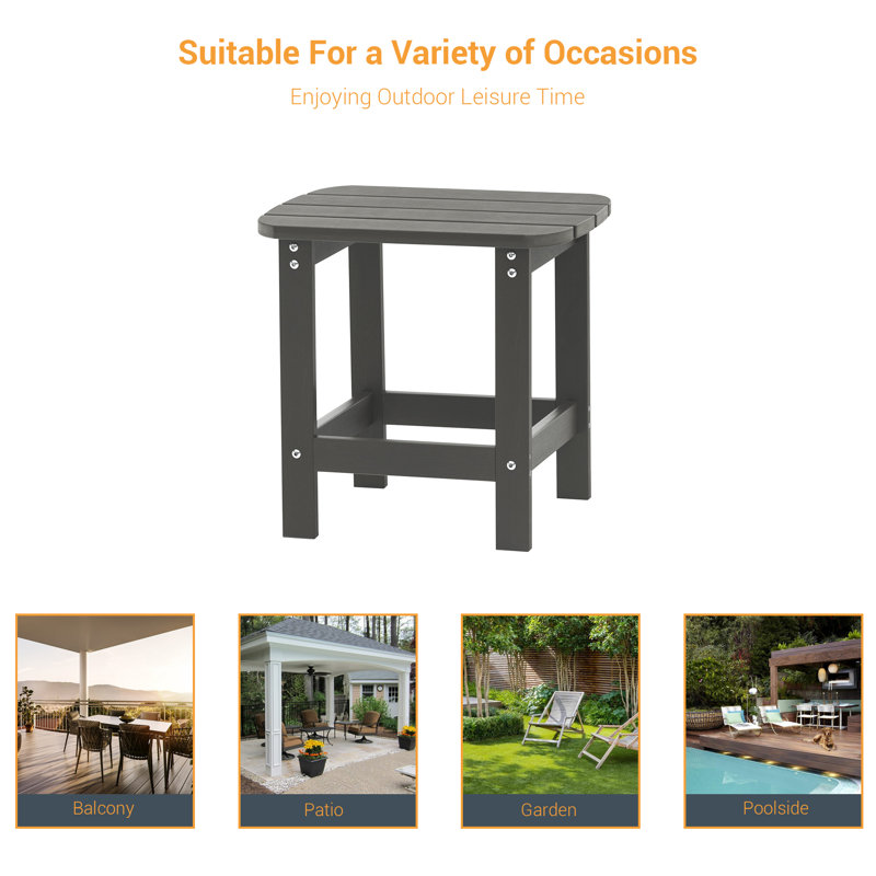 Charcoal Grey Square Outdoor Side Table , 18.7'' in. W 15'' in. D, Charcoal Gray