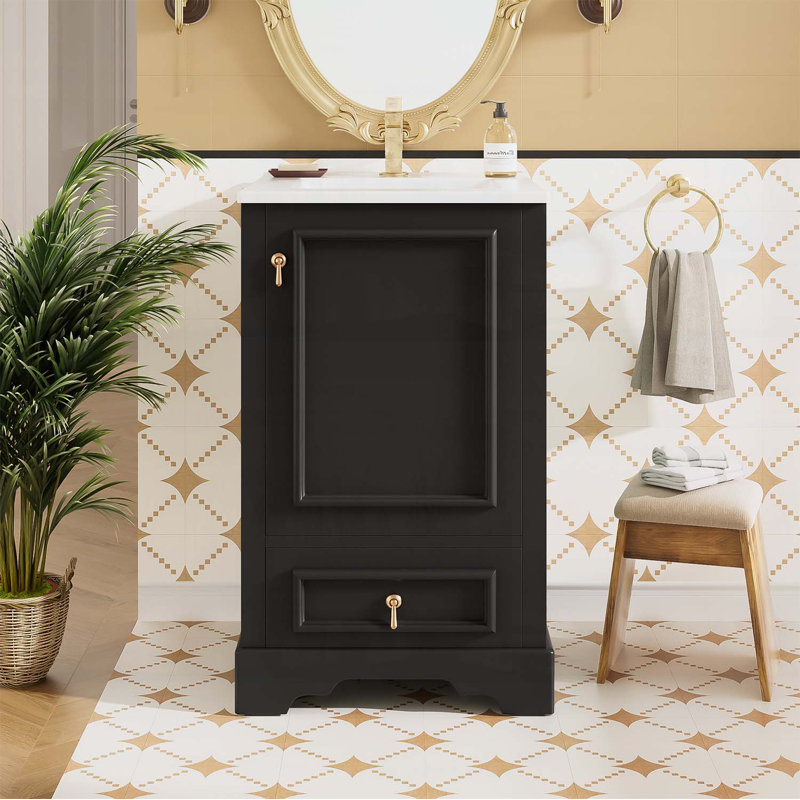 Meuble-lavabo moderne avec lavabo, porte à fermeture douce, tablette réglable en forme de U, Noir
