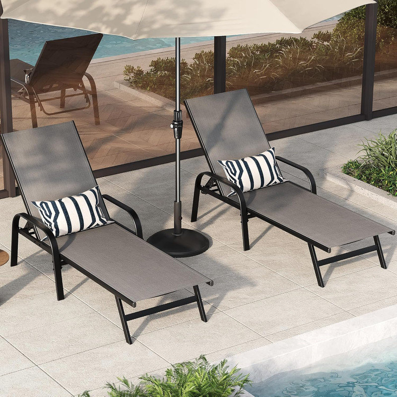 Set of 8 Outdoor Lounge Chairs with 5-Position Adjustable Backrest, PVC-coated Polyester Fabric, Metal Frame for Patio, Garden, Poolside, Balcony