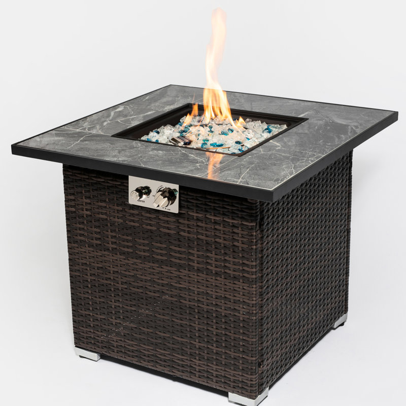30inch Gas Fire Pit Table With Propane Gas, 40000btu Heating Effect, Dark Brown , Ceramic Tile Tabletop, Steel Frame, Rain Cover Propane, Heat Production Capacity Advantage, Present