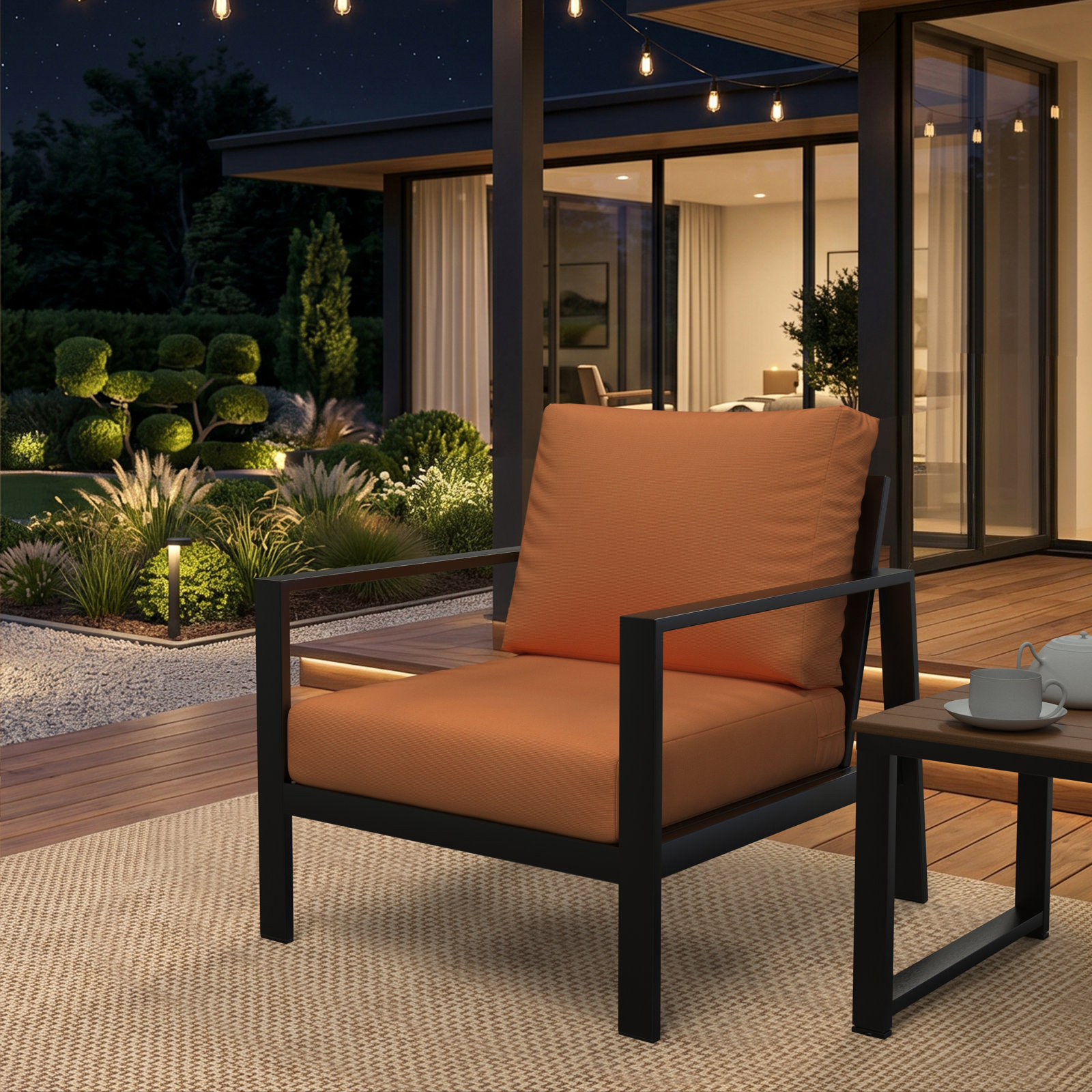 Amala Outdoor Sunbrella® Seat/Back Cushion, Sunbrella® Canvas Tangerine, 25" W x 25.5" D