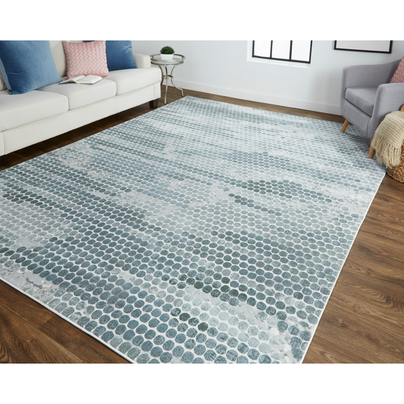 Tapis bleu sarcelle à pois Aybek Aybek, Rectangle 5 pi 3 po x 7 pi 6 po