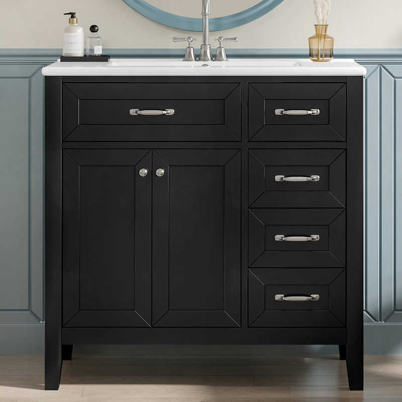 Armoire de salle de bain avec tiroirs, Noir, Argent argent