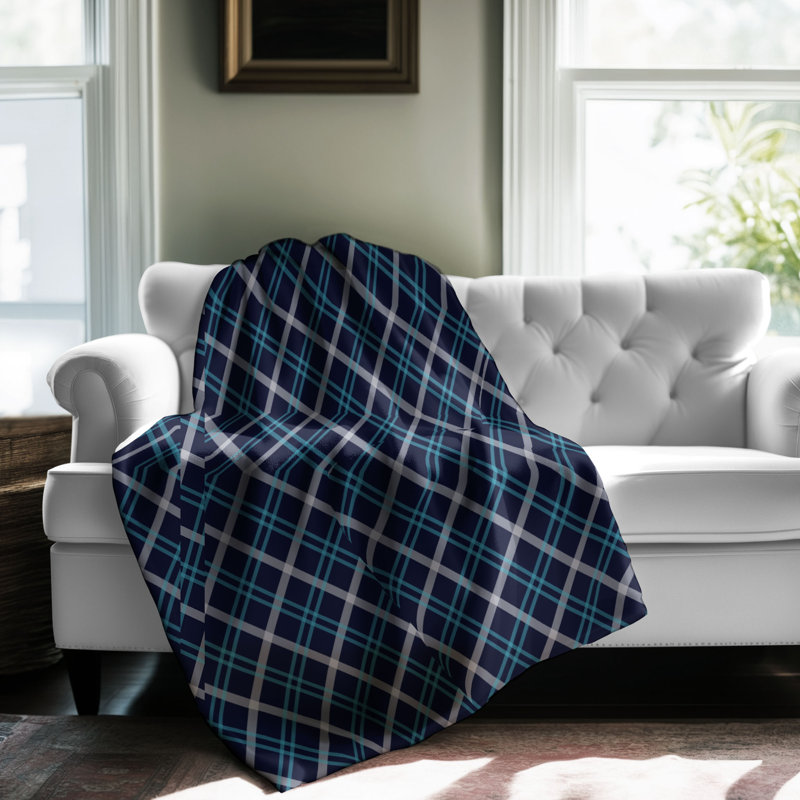 Bleu marine carrés - couverture Sherpa de qualité supérieure 1 pièce, Lit simple