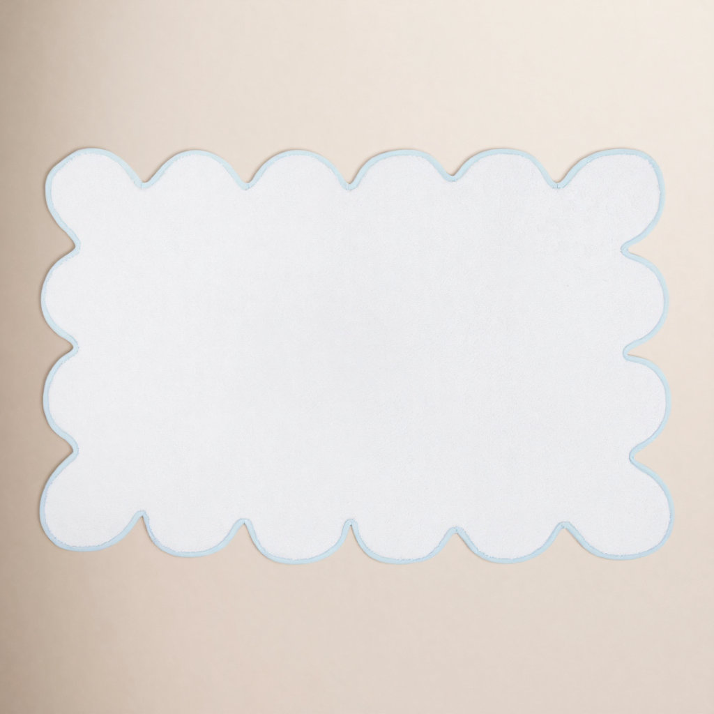 Scalloped Cotton Bath Mat, White/Blue