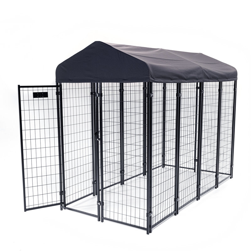 Black Steel Frame Outdoor Dog Kennel with Waterproof Canopy