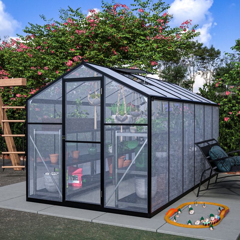 Serre de 6 pi x 12 pi avec cadre rouille et drainage pour plantes dans le jardin, cour arrière, porte verrouillable