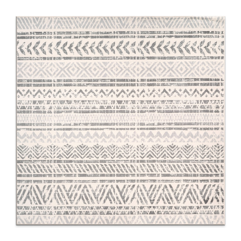 Humphrey Southwestern Light Gray/Dark Gray/Ivory Area Rug in Gray, Square 6'6"