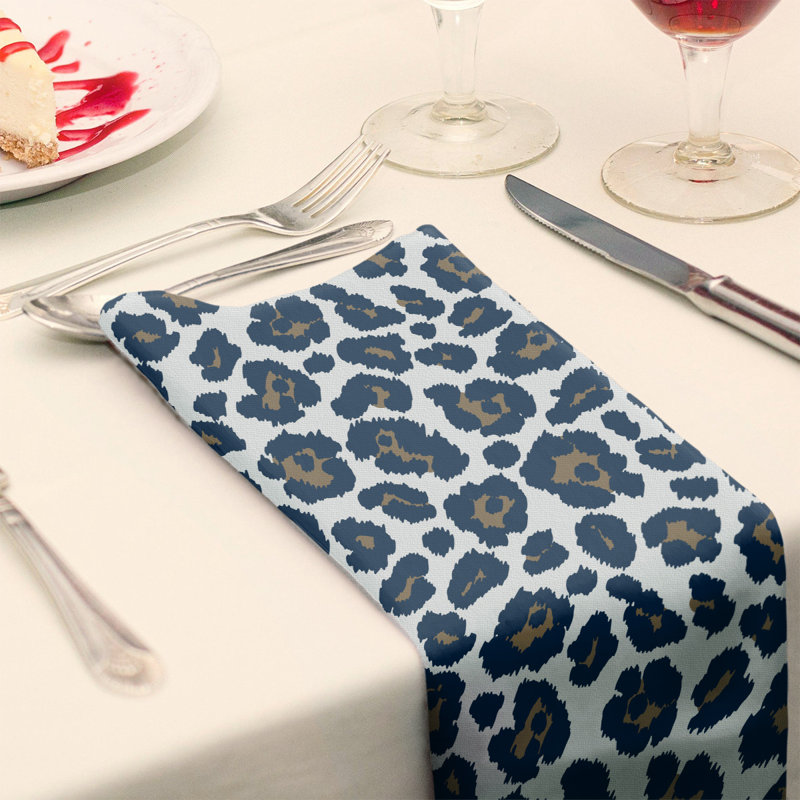 Polyester Animal Print Square Napkin, 10" x 10", White/New Century Gold/Millennium Blue