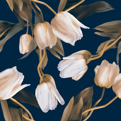 Papier peint amovible tulipes bleu marine Fiasco