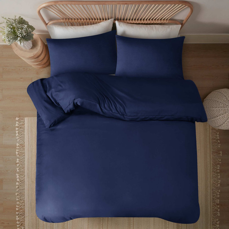 Matisyahu Microfiber Solid Colour Duvet Cover Set with Pillowcases, Navy, Super King + 2 Standard Pillowcases