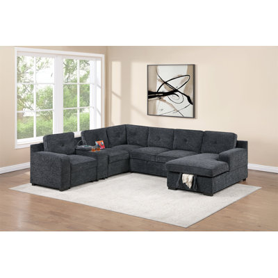 Canapé modulaire rembourré moderne en chenille 4 pièces avec méridienne et rangement