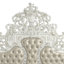 Très grand lit Kin, blanc rétro orné, similicuir beige touffeté