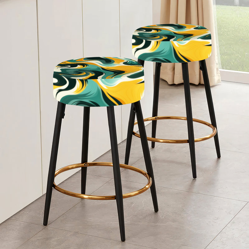Jungle Majesty en orange et vert - ensemble de 2 tabourets de bar abstraits