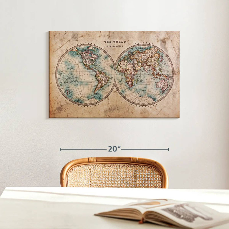 Hemisphere Map Canvas Print, 16" H x 24" W x 1.25" D