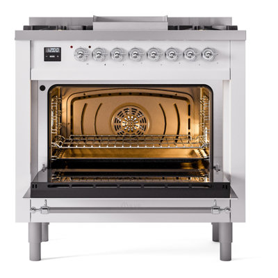 ILVE Nostalgie II Series 36 inch Dual Fuel Range with 6 Burners, Griddle (Glass Door)