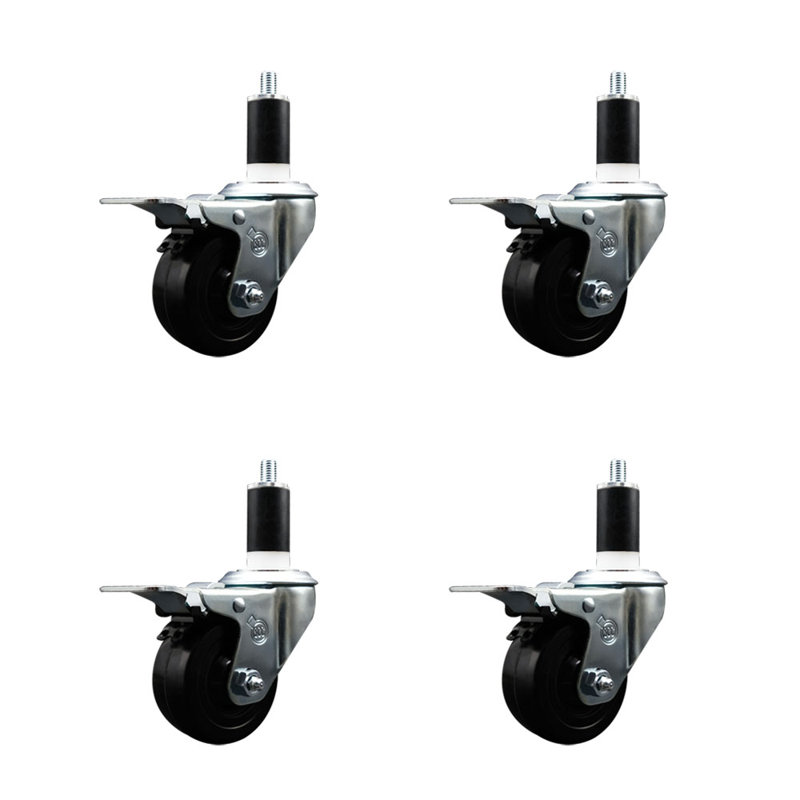 Ensemble de roulettes à tige extensible en caoutchouc souple de 3 po et 1 3/8 po