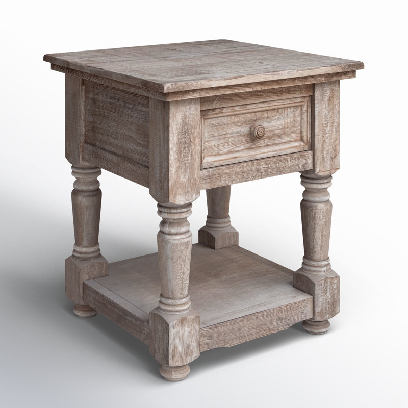 Griselde Solid Wood End Table with Storage, Drift Sand
