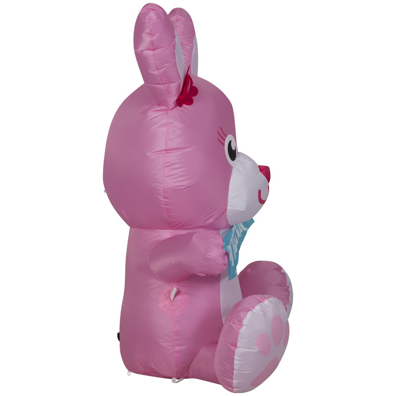 Pink Inflatable Easter Bunny with Clear LED Lights, 3.5 ft Tall