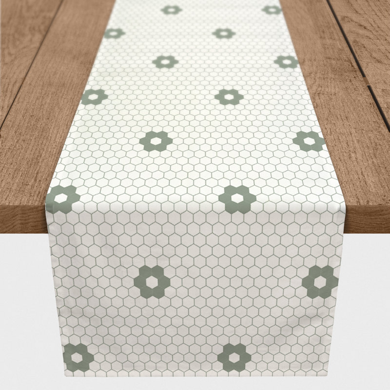 Geometric Table Runner, 90" x 16", Green