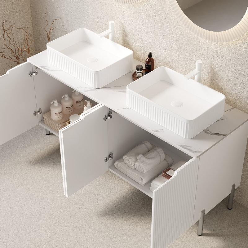 Ensemble de meuble-lavabo autoportant 60 po avec double lavabo Winkey, Blanc