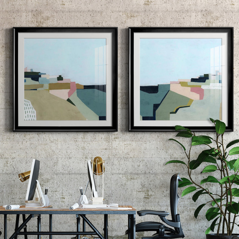 Toile tendue avec cadre en I Hillside Revicat - prêt à accrocher, H 30,5 po x l 61 po x P 1,5 po, Papier encadré noir, Blanc