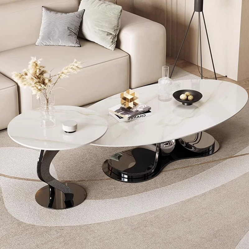 Ensemble de tables basses de luxe de style italien, H 15 po x L 51,2 po x l 27,6 po, Noir